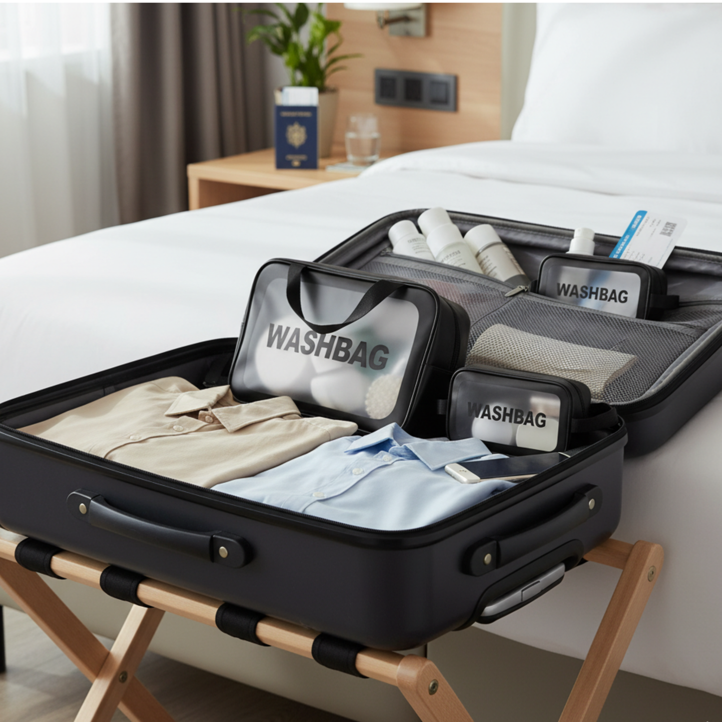 Trousse de toilette transparente et étanche à double compartiment