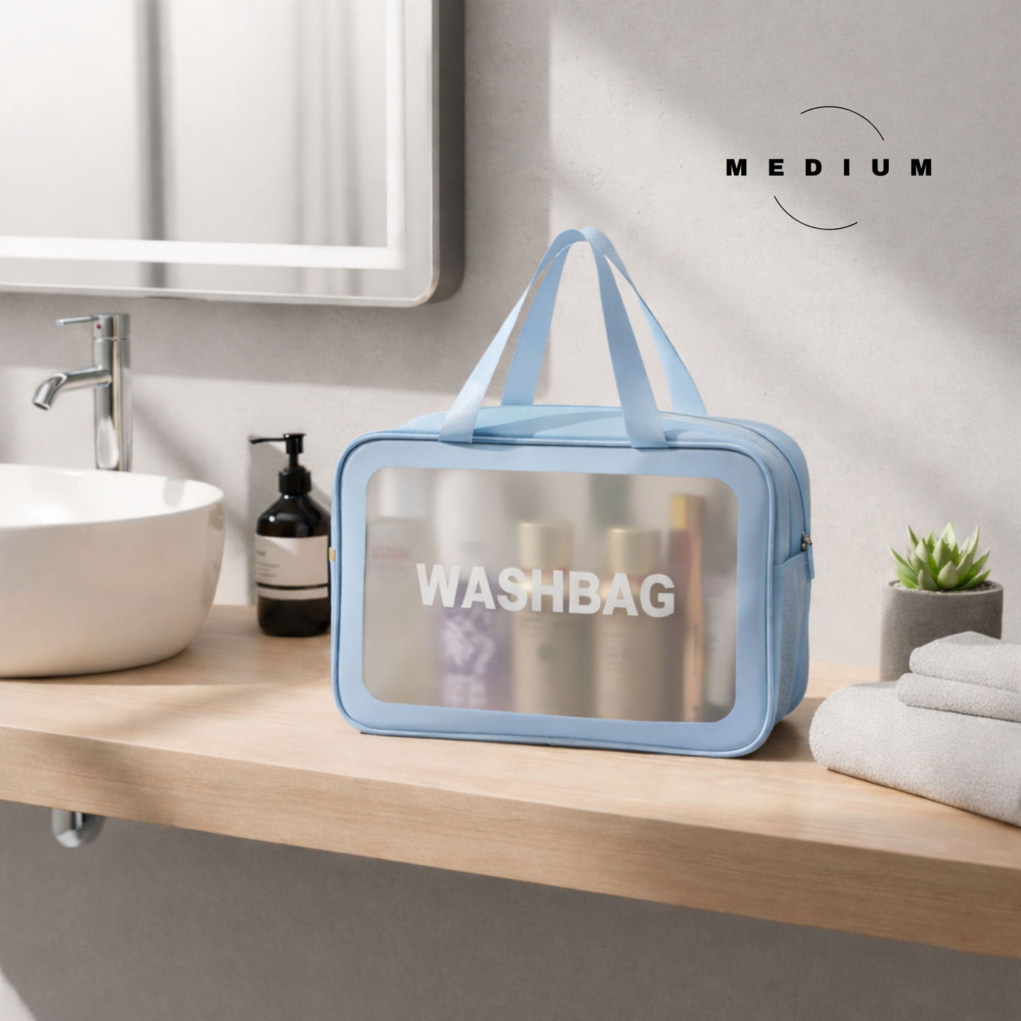 Trousse de toilette transparente et étanche à double compartiment