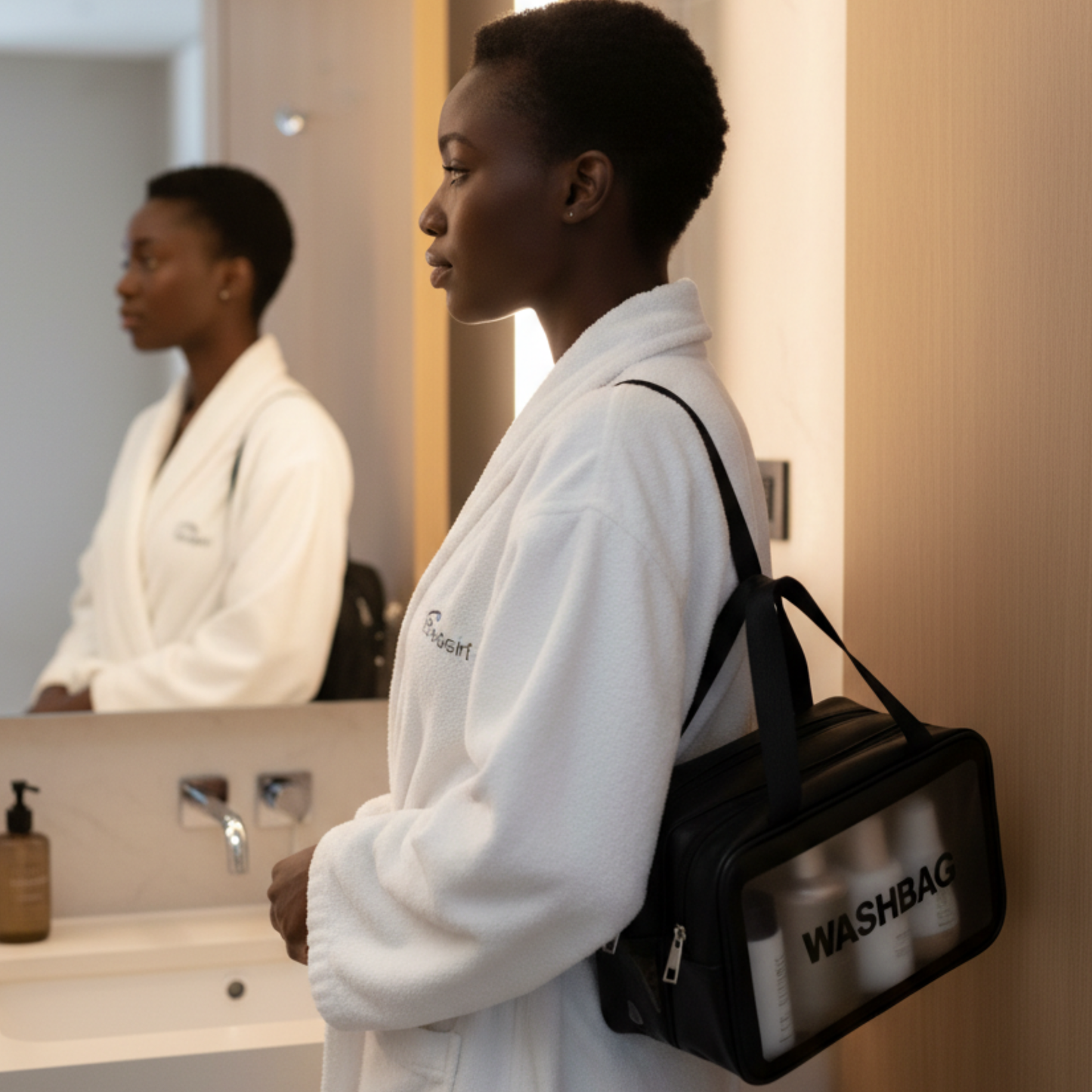 Trousse de toilette transparente et étanche à double compartiment