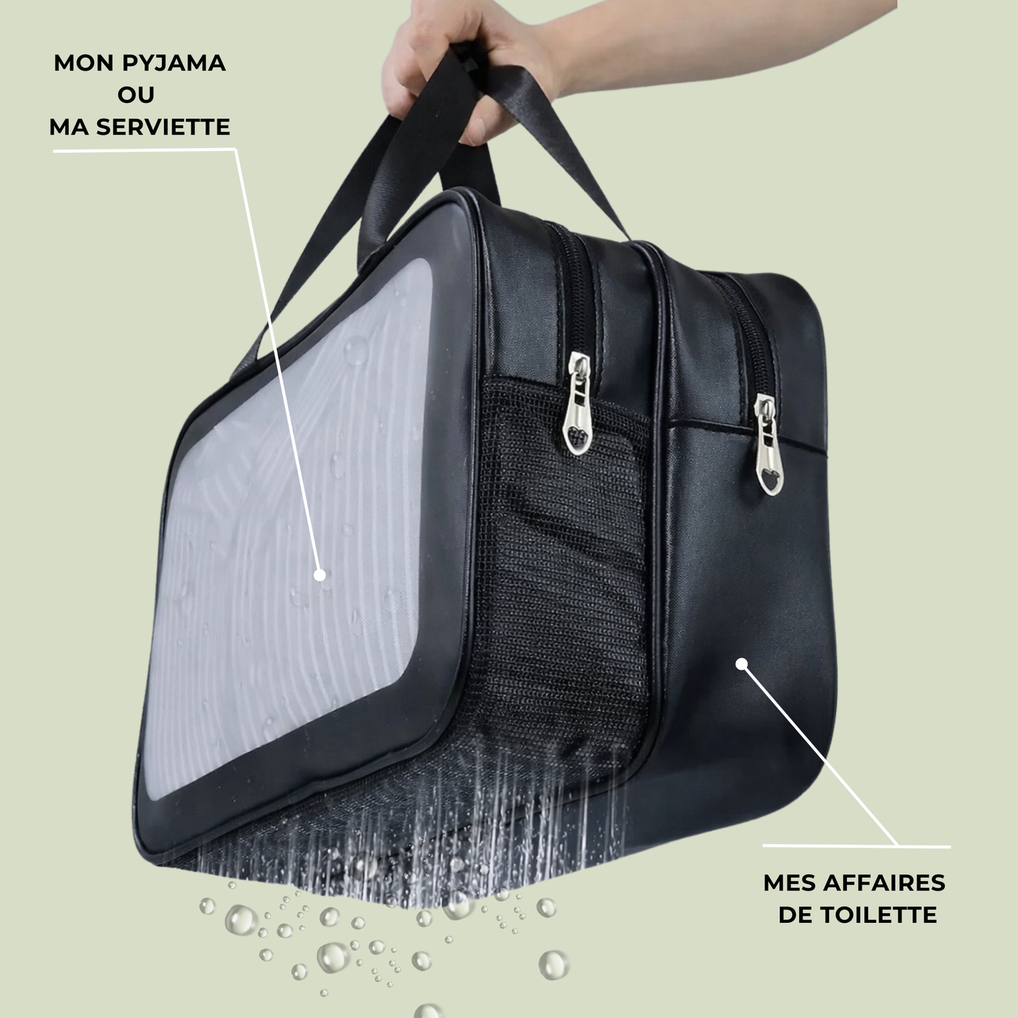 Trousse de toilette transparente et étanche à double compartiment