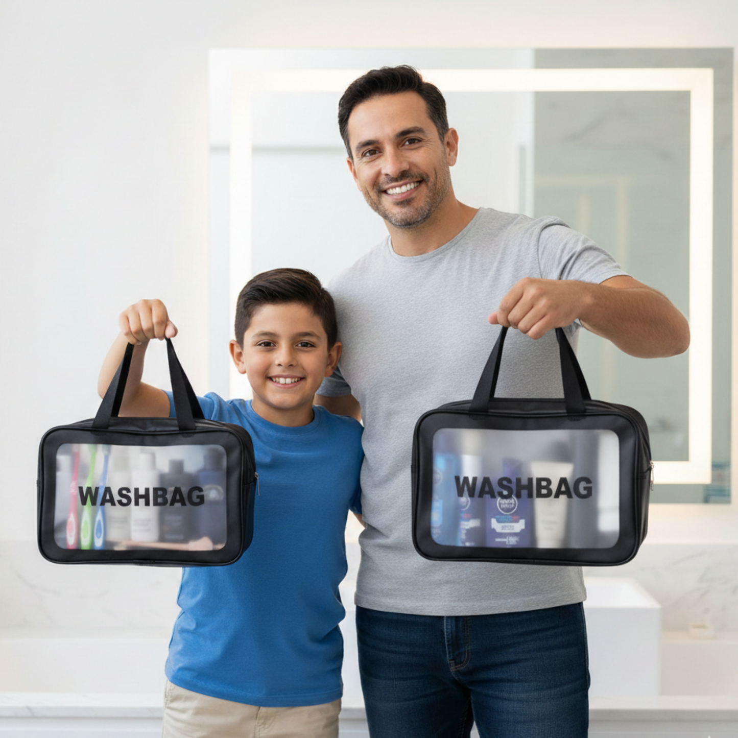 Trousse de toilette transparente et étanche à double compartiment