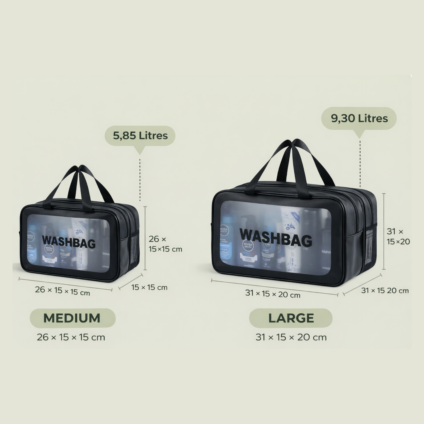 Trousse de toilette transparente et étanche à double compartiment