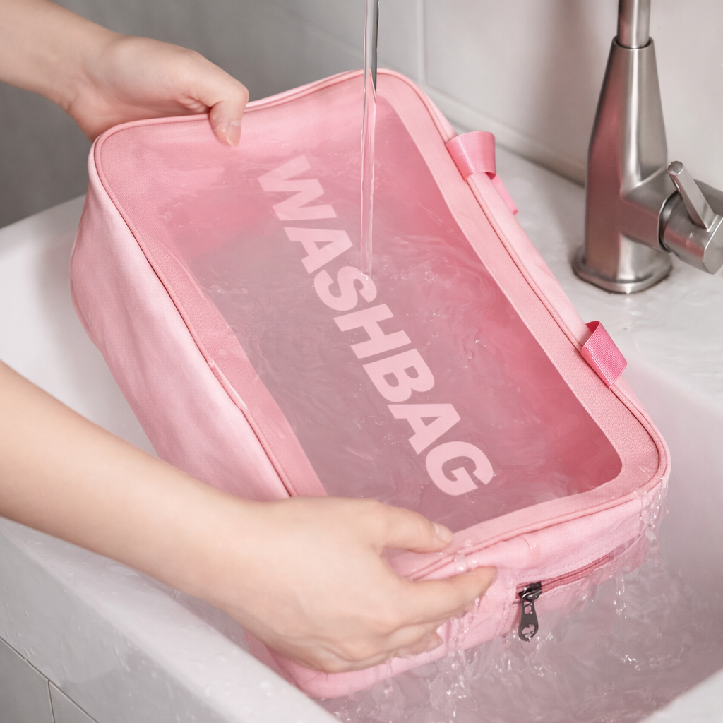 Trousse de toilette transparente et étanche à double compartiment